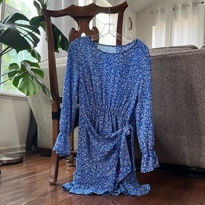 Blue floral Short Ruffle Faux Wrap dress